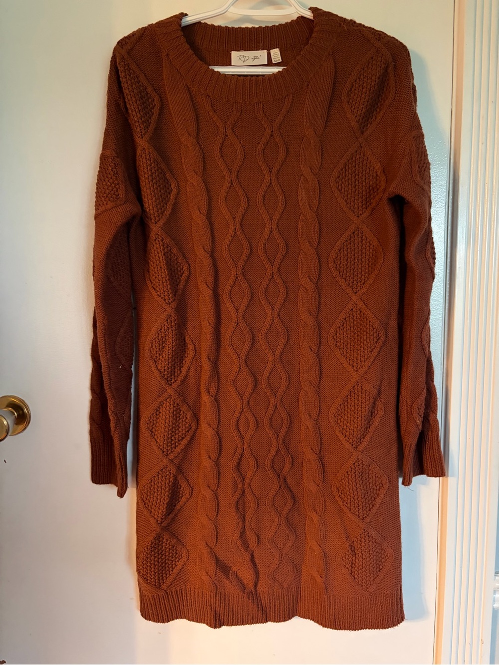 Cable Knit Sweater Dress - Rust